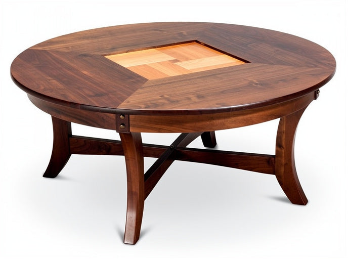 **Technische titel in het Nederlands: "Ronde Houten Salontafel met Gecombineerd Houtontwerp"**