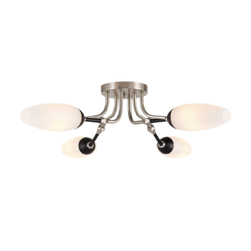 Moderne plafondlamp met vier globelampen en chroomafwerking