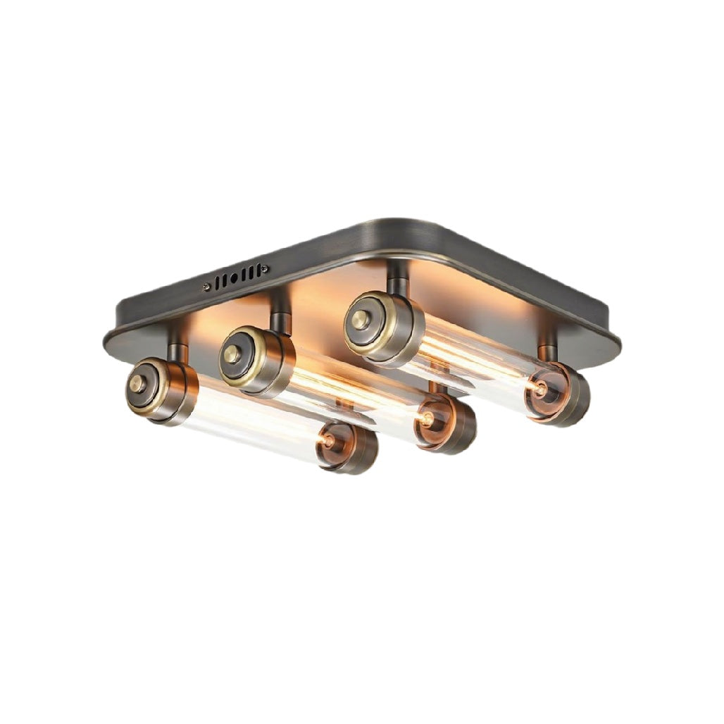 Moderne plafondlamp met retro-stijl en glazen buizen