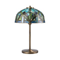 Tiffany-stijl tafellamp met gemêleerd glas en bronzen voet