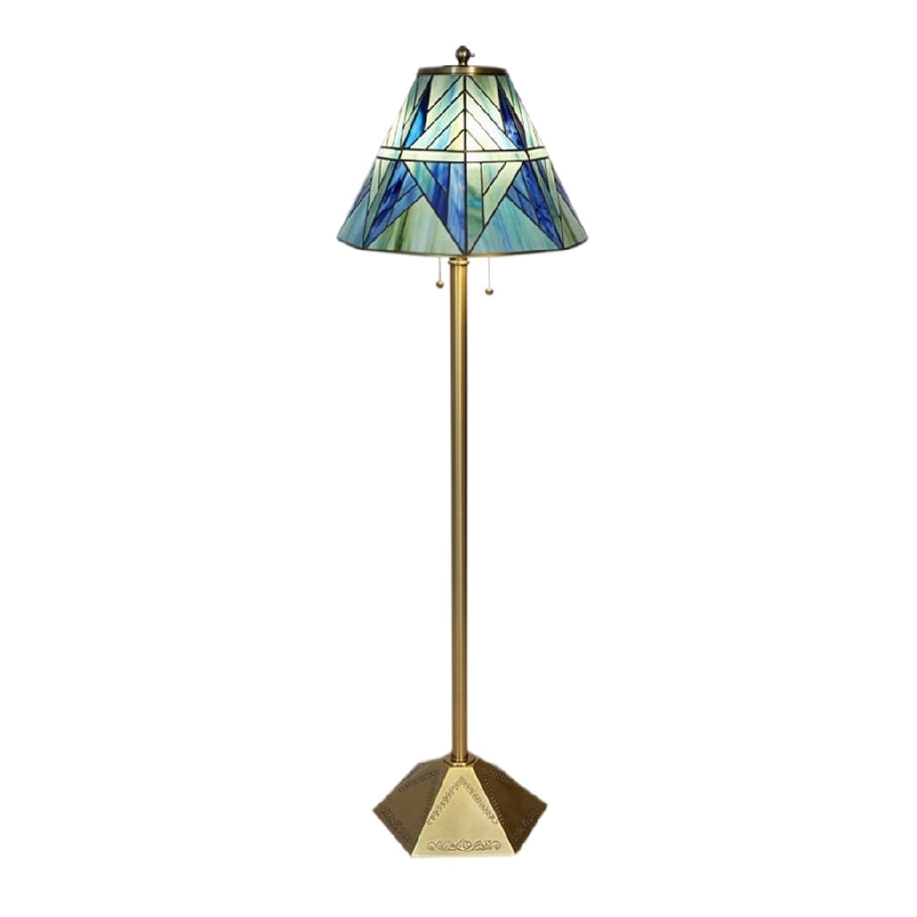 Vintage Tiffany-stijl vloerlamp met geometrische glazen kap